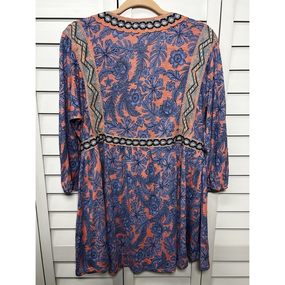 J. Jill Boho Floral Embroidered V-Neck 3/4 Sleeve Tunic Top Women's Size Small - Picture 11 of 13